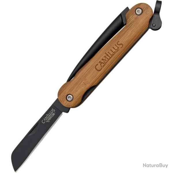 Couteau Pliant Camillus Marlin Spike Lame Acier AUS-8 Manche Bambou Naturel Linerlock CM18589