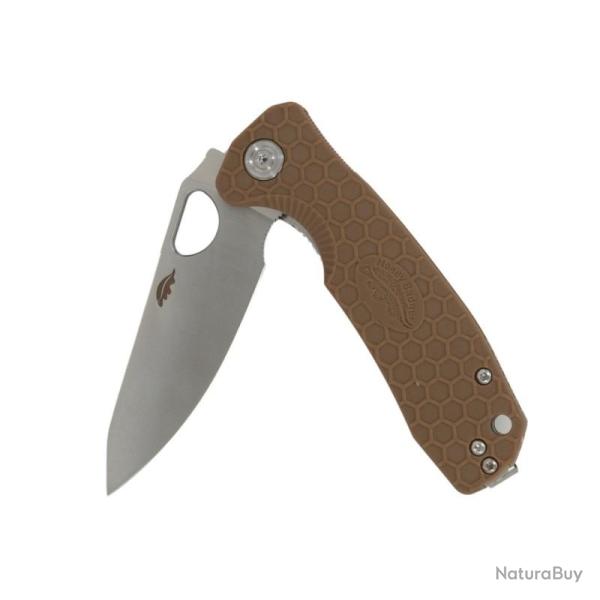 Couteau Honey Badger Knives Leaf Medium Lame Acier 8Cr13MoV Manche FRN Tan Liner Lock HB1299