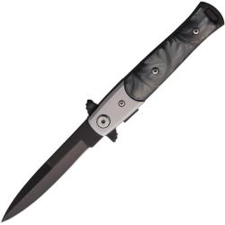 Couteau S-TEC Stiletto T27108BK-1 Lame Acier Inox Manche Acrylique Noir Marbr&eacute; Linerlock STT27108BK1