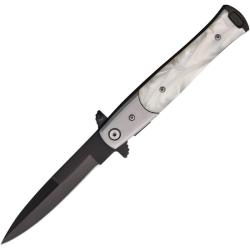 Couteau S-TEC Stiletto T27107SL-4 Lame Acier Inox Manche Acrylique Blanc Nacr&eacute; Linerlock STT27107SL4