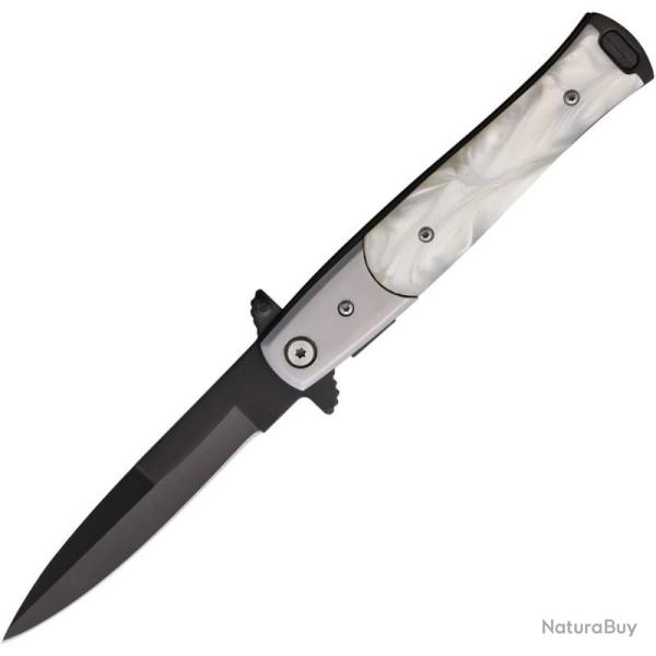 Couteau S-TEC Stiletto T27107SL-4 Lame Acier Inox Manche Acrylique Blanc Nacr� Linerlock STT27107SL4