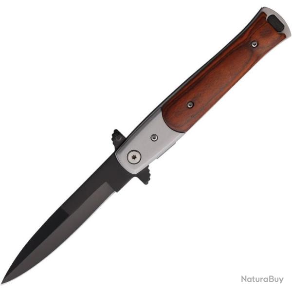 Couteau S-TEC Stiletto T27107SL-3 Lame Acier Inox Manche Bois Marron Linerlock A/O STT27107SL3