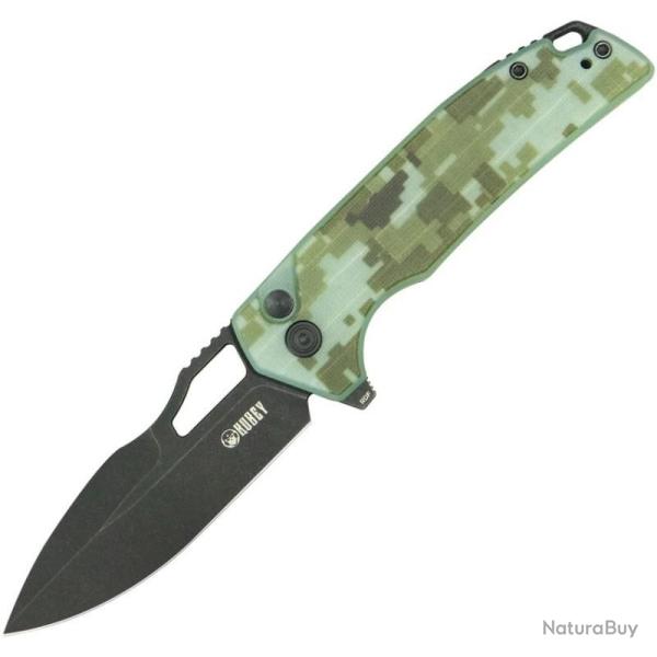 Couteau Kubey RDF Lame Acier 14C28N Manche G10 Camouflage Button Lock KUB316M