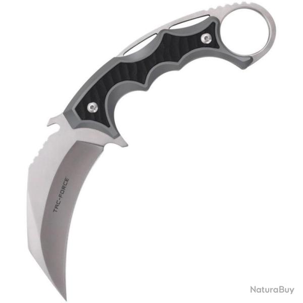 Couteau Fixe Tac Force Karambit Lame Acier 3Cr13MoV Manche Aluminium Gris et G10 Noir TFFIX119GY