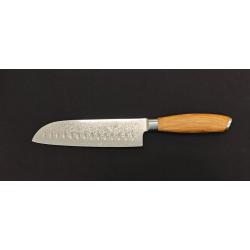 Hakami Tsubaki HATSU3 - Couteau Santoku Damas 18 cm - Manche en Bois d'Olivier