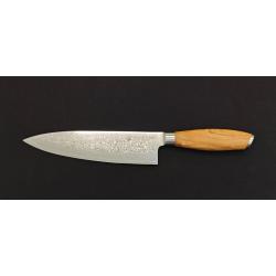 Hakami Tsubaki HATSU4 - Couteau de Chef Damas 20 cm - Manche en Bois d'Olivier