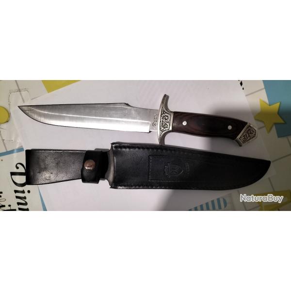 ANCIEN COUTEAU OU POIGNARD DE CHASSE BOWIE J.C. CROWNING - ALBACETE ESPAGNE -LONG 31 CM