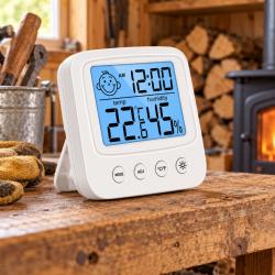 Thermom&egrave;tre Hygrom&egrave;tre Digital Int&eacute;rieur - Temp&eacute;rature Humidit&eacute; - &Eacute;cran LCD Horloge