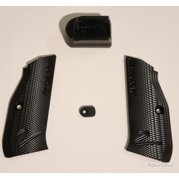 Plaquettes de poign�e alu + Talon de chargeur CZ 2 coups + Bouton de lib�ration du chargeur.