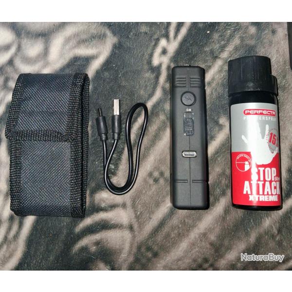Pack auto-d�fense 2 - Shocker Classic Mini Umarex 3.800.000 V + bombe Perfecta Stop Attack Xtreme