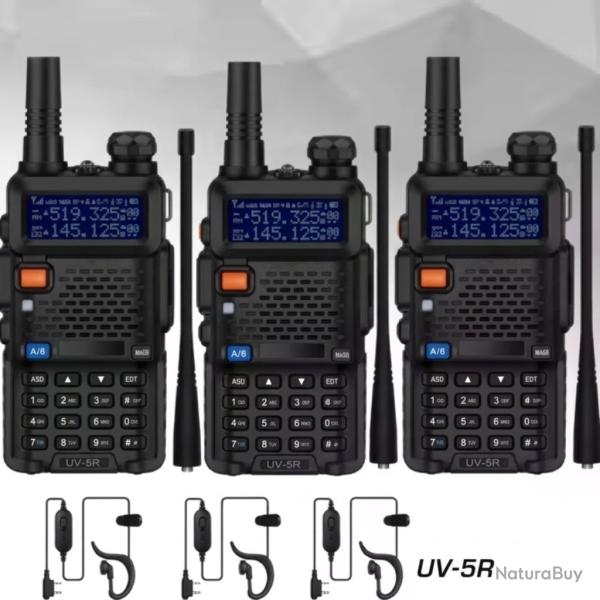 Lot 3 Talkies-Walkies BAOFENG UV-5R 5W VHF/UHF Double Bande 128 Canaux VOX Radio Rechargeable Chasse