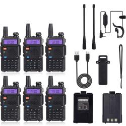Lot 6 Talkies-Walkies UV-5R 5W VHF/UHF Double Bande 128 Canaux VOX Radio Rechargeable Chasse Randonn