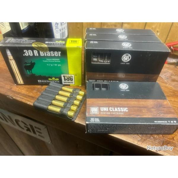 Munition 30R Blaser RWS et Brenneke