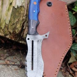 Couteau Skinner Trakker Damas Lame 256 Couches Manche Bois Atlantide Fabr Artisanale Etui Cuir