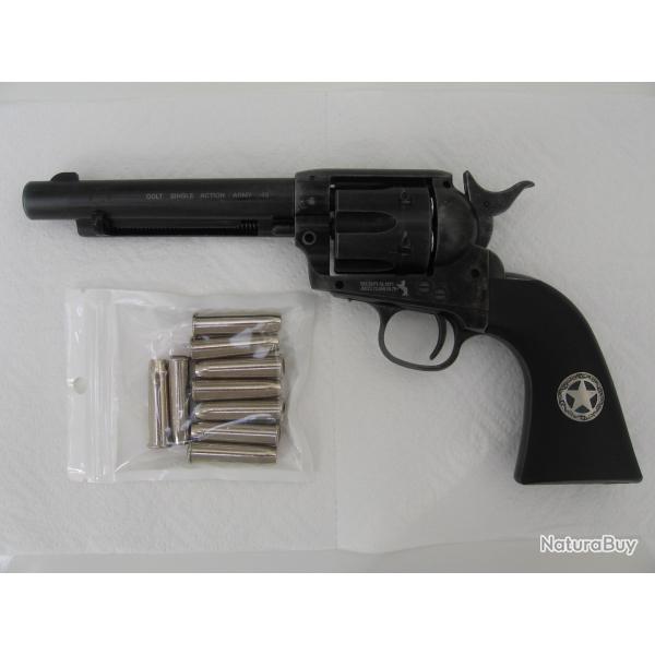 RARE : Revolver COLT SAA.45 en 4,5 Diabolo et finition antique avec plaquettes incrust�es d'�toiles
