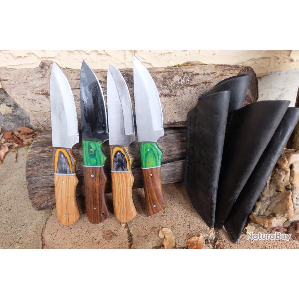 LOT DE 4 Couteau Tactical Urbain Lame Acier Carbone 1055 Manche Bois/R�sine Etui Fab Artisanale