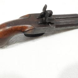 Pistolet de voyage juxtapos&eacute; 19&egrave;me balle forc&eacute;e Dans son &eacute;tat d'origine conserv&eacute; par la m&ecirc;me famille