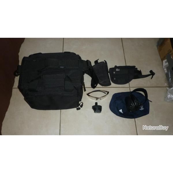 MALETTE NEUF PROFESSIONELLE TRASPORTS ARMES DES POING + CASQUE ANTI BRUIT-LUNETTE-CADENAS-2 ETUIS