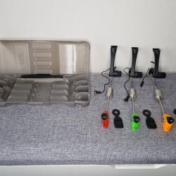 Coffret 3 Swingers lumineux Fox MK2 inox - Tr&egrave;s bon &eacute;tat - P&ecirc;che de la carpe