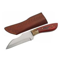 Couteau Fixe Rite Edge DH-8034 Lame Acier Inox Manche Pakkawood Rouge &Eacute;tui Cuir PA8034