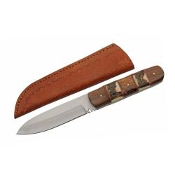 Couteau Fixe SZCO DH-8030 Lame Acier Inox Manche Bois/Os Brun &Eacute;tui Cuir PA8030