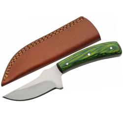 Couteau Fixe SZCO 203508 Lame Acier Inox Manche Bois Vert &Eacute;tui Cuir PA203508