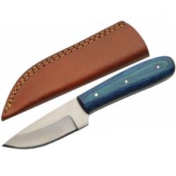 Couteau Fixe SZCO 203505 Lame Acier Inox Manche Bois Bleu &Eacute;tui Cuir PA203505