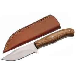 Couteau Fixe SZCO 203504-BR Lame Acier Inox Manche Bois Naturel &Eacute;tui Cuir PA203504BR