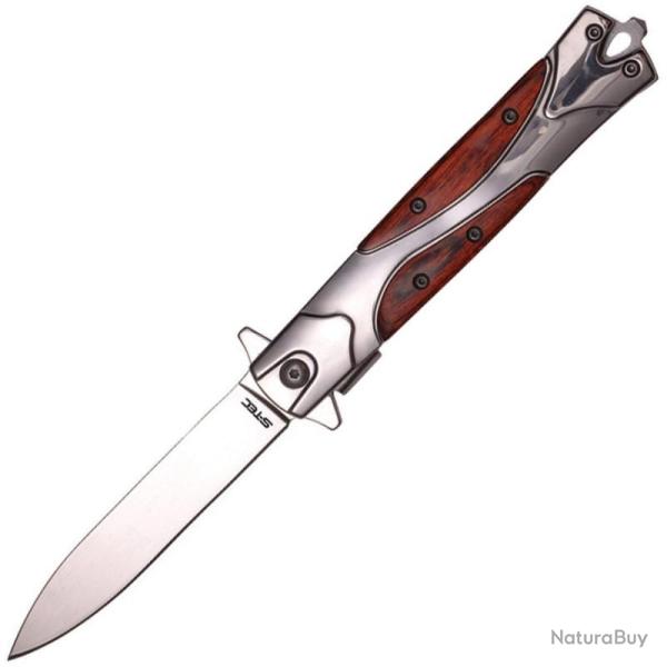 Couteau S-TEC T273338-2 Lame Acier Inox Manche Acier Inoxydable et Bois Marron Linerlock STT2733382