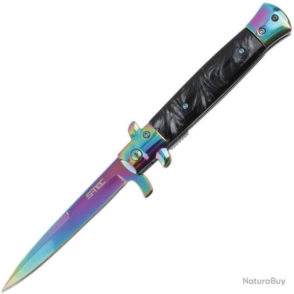 Couteau S-TEC Stiletto T273337-23 Lame Acier Inox Manche Acrylique Noir Marbr� Linerlock STT27333723