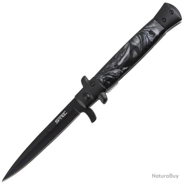 Couteau S-TEC Stiletto T273337-22 Lame Acier Inox Manche Acrylique Noir Marbr� Linerlock STT27333722