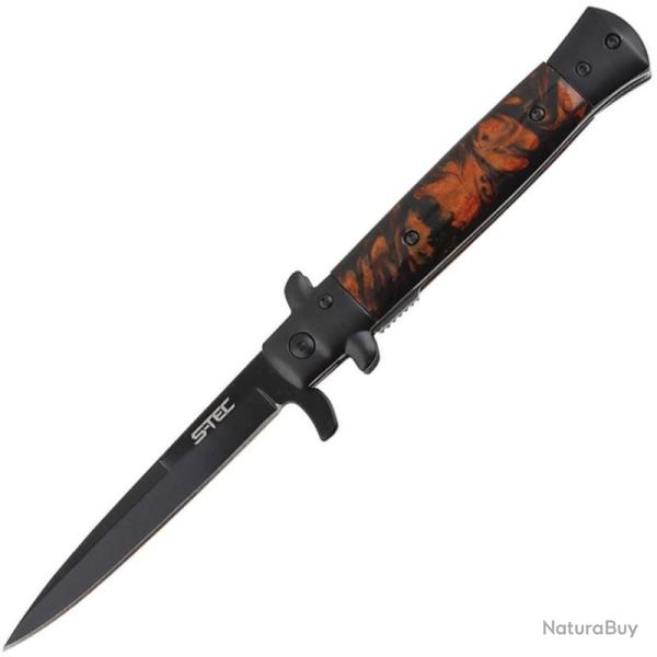 Couteau S-TEC Stiletto T273337-21 Lame Acier Inox Manche Acrylique Marron Linerlock A/O STT27333721