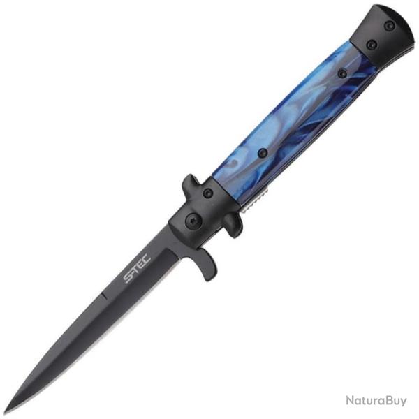 Couteau S-TEC Stiletto T273337-20 Lame Acier Inox Manche Acrylique Bleu Marbr� Linerlock STT27333720