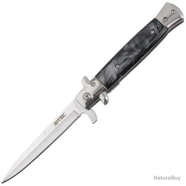 Couteau S-TEC Stiletto T273337-15 Lame Acier Inox Manche Acrylique Noir Marbr� Linerlock STT27333715