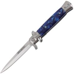 Couteau S-TEC Stiletto T273337-11 Lame Acier Inox Manche Acrylique Bleu Marbr&eacute; Linerlock STT27333711
