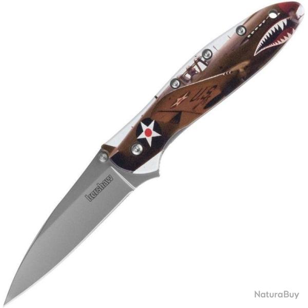 Couteau Kershaw Leek Fighter Pilot Lame Acier 14C28N Manche Alu Multicolore Framelock KS1660FP