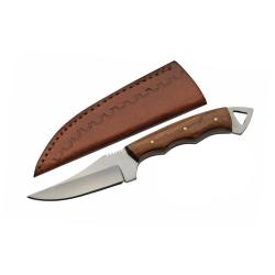 Couteau Fixe SZCO 203523 Lame Acier Inox Manche Bois Brun &Eacute;tui Cuir PA203523
