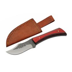 Couteau Fixe SZCO Torch Skinner Lame Acier 1045 Manche Bois Noir et Rouge &Eacute;tui Cuir PA4455