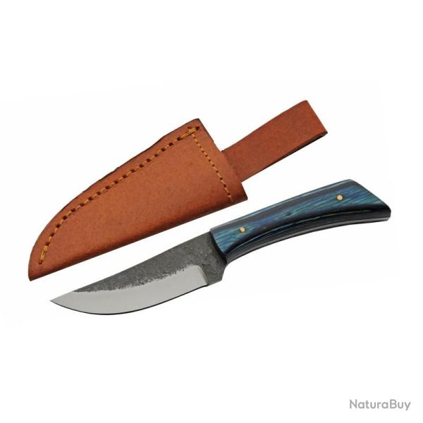 Couteau Fixe SZCO Forged Sapphire Lame Acier 1045 Manche Bois Noir et Bleu �tui Cuir PA4450