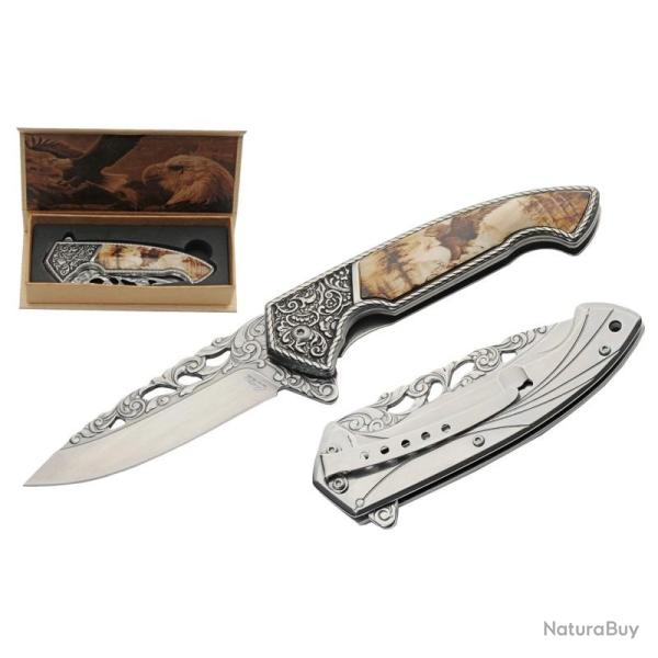 Couteau Rite Edge Eagle Lame Acier 420 Manche Inox/ABS Multicolore Framelock CN300606EG