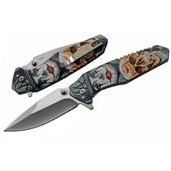 Couteau Rite Edge Skull Lame Acier 420 Manche Alu Multicolore Linerlock CN300518