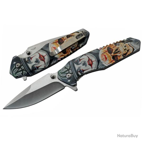 Couteau Rite Edge Skull Lame Acier 420 Manche Alu Multicolore Linerlock CN300518