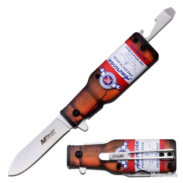 Couteau MTech Bottle American Lame Acier 3Cr13 Manche ABS Brun Linerlock MTA1195A