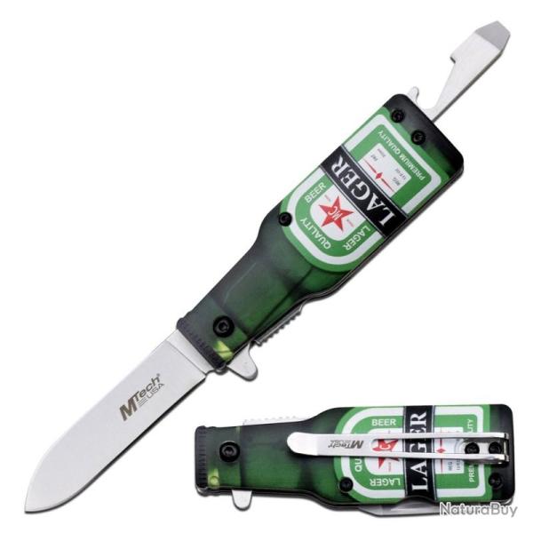 Couteau MTech Bottle Lager Lame Acier 3Cr13 Manche ABS Vert Linerlock MTA1195L
