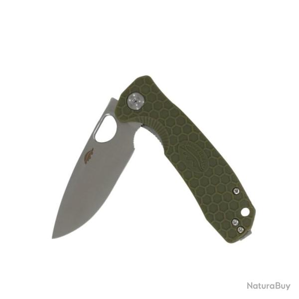 Couteau Honey Badger Knives Drop Point Medium Lame Acier 8Cr13MoV Manche FRN Vert Liner Lock HB1013