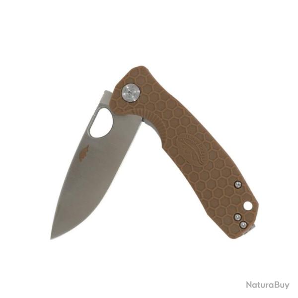 Couteau Honey Badger Knives Drop Point Medium Lame Acier D2 Manche FRN Tan Liner Lock HB1015