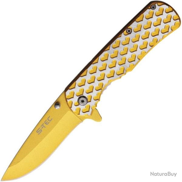 Couteau S-TEC Heart T271406RD Lame Acier Inox Manche Inox Or et Argent Linerlock A/O STT271406RD