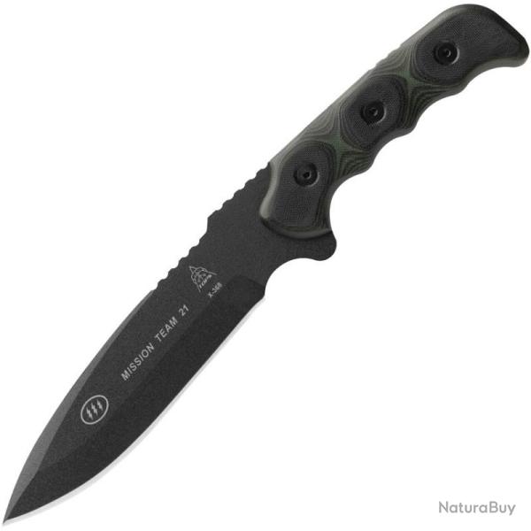 Couteau TOPS Mission Team 21 Lame Acier 1095 Manche Micarta Vert et Noir �tui Nylon TPMT21