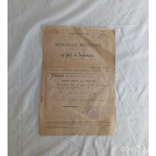 Dipl�me - FR361020c Circulaire attribution M�daille Militaire 1920
