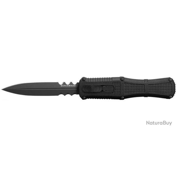 Couteau automatique Benchmade Claymore - Manche grivory noir, CPM D2, double tranchant mixte, lame d
